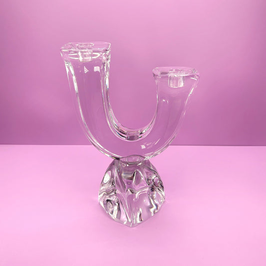 Vintage Daum France Crystal Glass Candle Holder Candelabra 60s Mid Century Crystal Modernist Brutalist France Solid Heavy