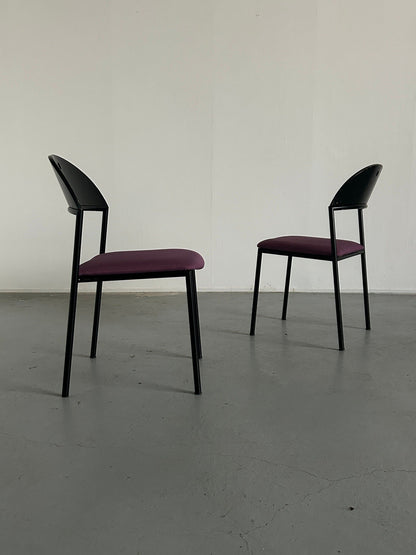 Ensemble de 2 fauteuils ou chaises de salle à manger postmodernes « Thèse » par Wiesner Hager, Autriche des années 1990 / Pop Art Memphis Style, Tapisserie d'ameublement rayée vintage