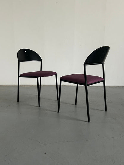 Ensemble de 2 fauteuils ou chaises de salle à manger postmodernes « Thèse » par Wiesner Hager, Autriche des années 1990 / Pop Art Memphis Style, Tapisserie d'ameublement rayée vintage