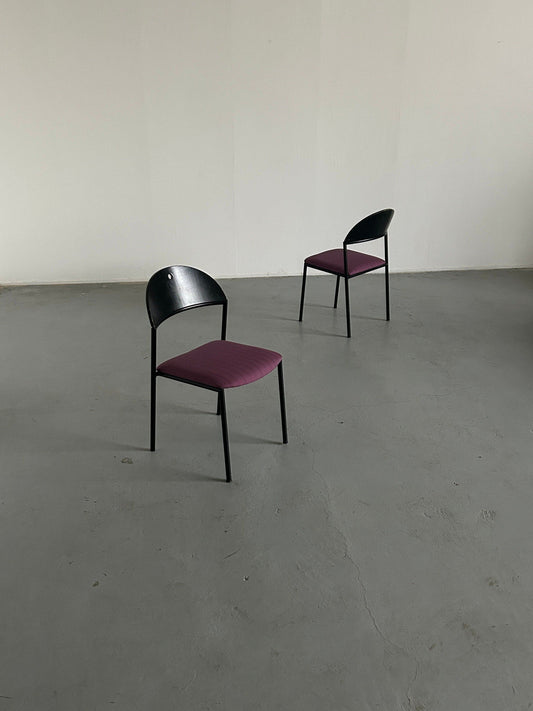 Ensemble de 2 fauteuils ou chaises de salle à manger postmodernes « Thèse » par Wiesner Hager, Autriche des années 1990 / Pop Art Memphis Style, Tapisserie d'ameublement rayée vintage