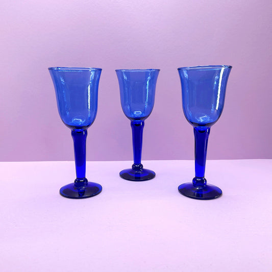 6 Kobalt Blaue Vintage Gläser Kelche Wein Wasser 80er 90er Postmodern Y2K Gunther Lambert Corsica Weißwein Rotwein Pokal - 2nd home