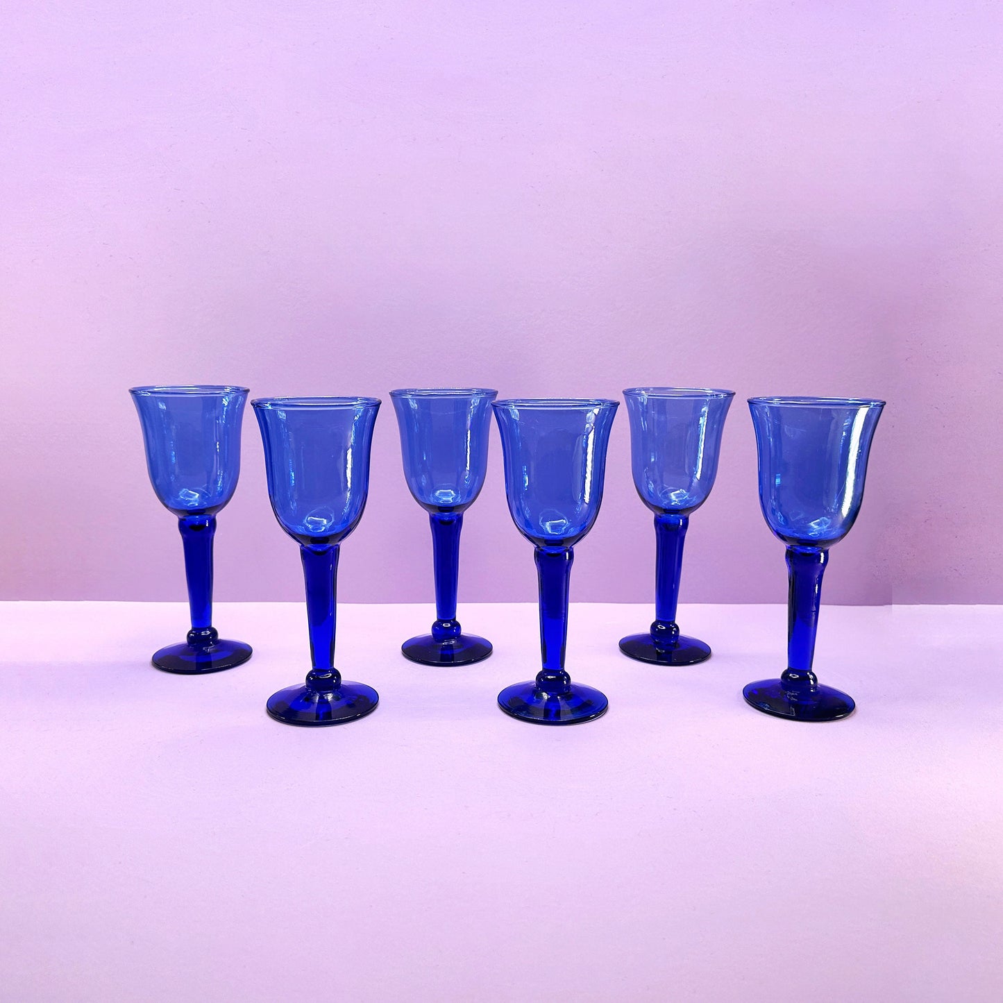 6 Kobalt Blaue Vintage Gläser Kelche Wein Wasser 80er 90er Postmodern Y2K Gunther Lambert Corsica Weißwein Rotwein Pokal - 2nd home