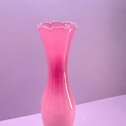 Vintage Murano Glas Vase Rosa Italien MCM Empoli Opalina Filigrana 70er 70s 1970 Glas Fiorentina Milchglas Solifleur Solo Fiore Schmal - 2nd home