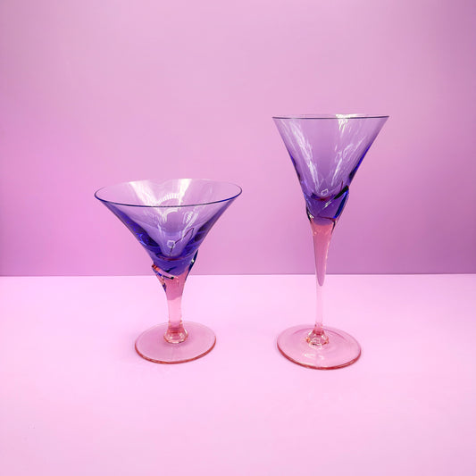 6x / 6x vintage Christinenhütte années 1980 Champagne Vin Mousseux Verres À Vin Modèle Vogue Violet Rose Art Déco Postmoderne Années 80 Années 90 Allemagne