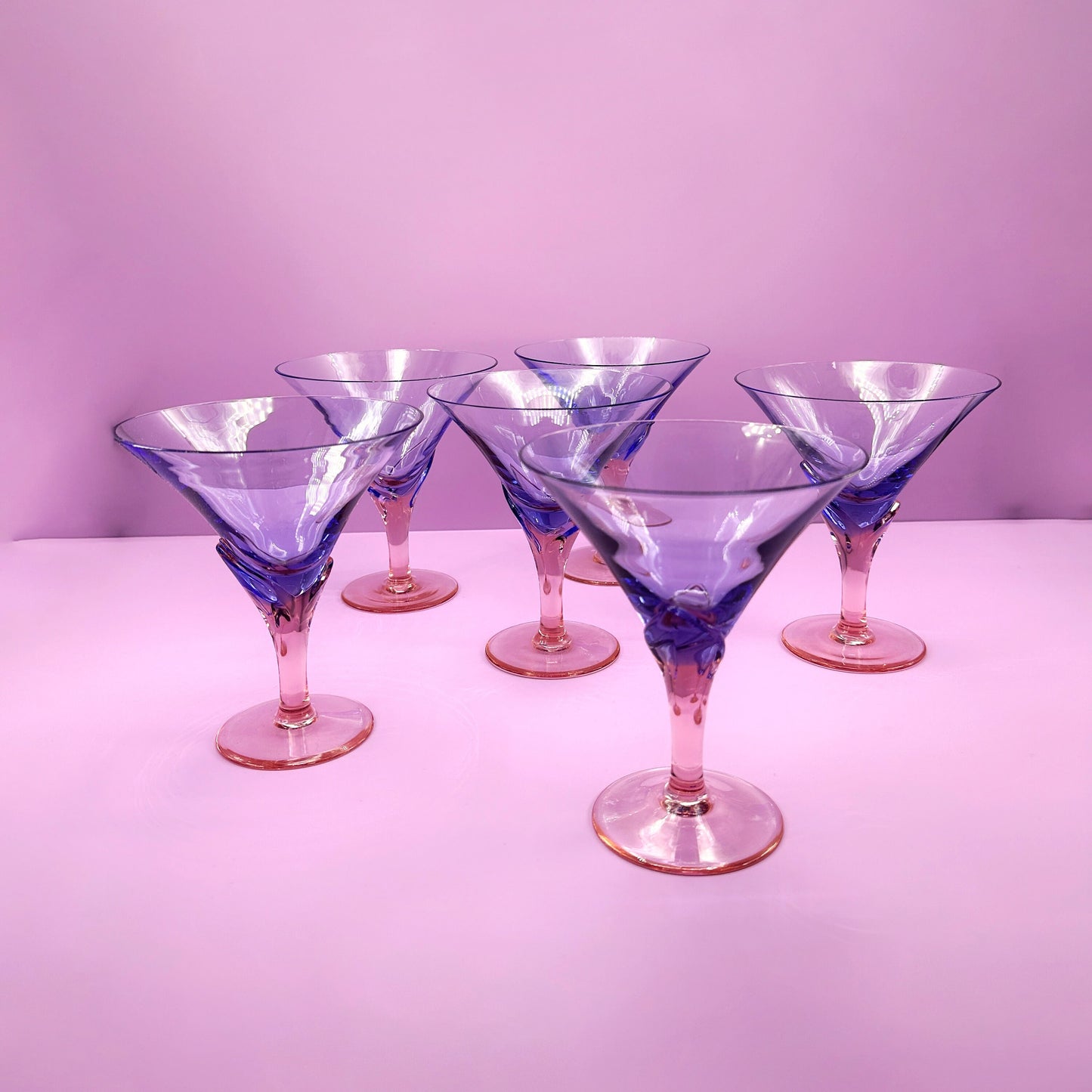 6x / 6x Vintage Christinenhütte 1980s Champagne Wine Sparkling Wine Glasses Model Vogue Violet Pink Art Deco Postmodern 80s 90s Germany