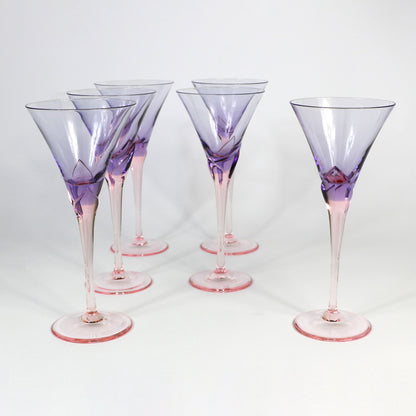 6x / 6x Vintage Christinenhütte 1980s Champagne Wine Sparkling Wine Glasses Model Vogue Violet Pink Art Deco Postmodern 80s 90s Germany