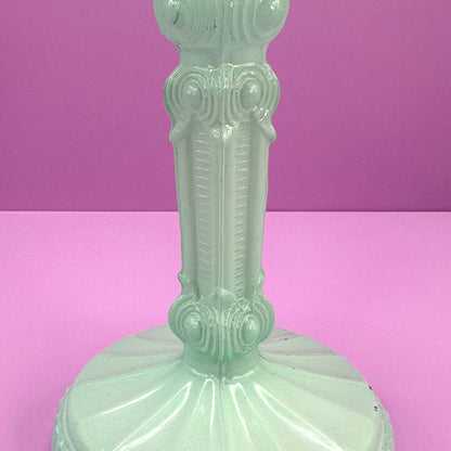 Vintage Art Deco Glas Kerzenständer Kerzenleuchter Kerzenhalter Mint Grün Pastell Türkis 80er 1980 80s Floral Matt - 2nd home