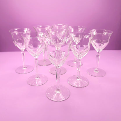 9x Vintage Crystal Glass Sparkling Wine / Champagne / Wine Glasses Mid Century Glass Cut 60s 50s Cut Lead Crystal