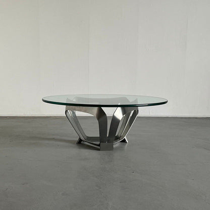 Modernist aluminum and glass coffee table by Knut Hesterberg, 1970s Germany Vintage