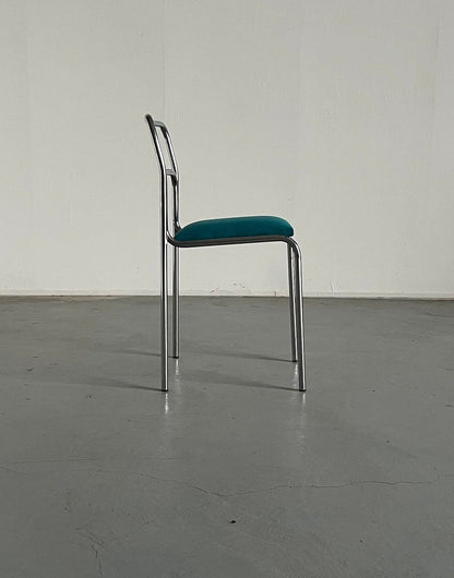 1 of 8 Bauhaus Chrome Tubular Steel and Green Velvet / 1980s Italian Modernist Stackable Dining Chairs Vintage