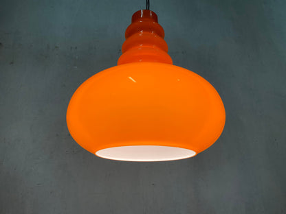 Lampe à suspension Peil et Putzler en verre orange vintage