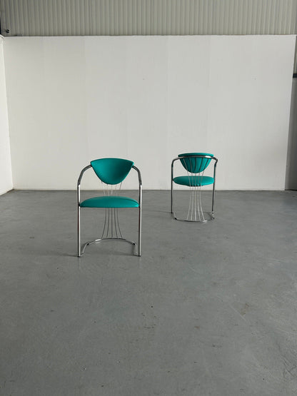 1 of 2 Bauhaus Design Tubular Steel and Mint Green Faux Leather Dining Chairs by Effezeta, 1990s Italy Vintage