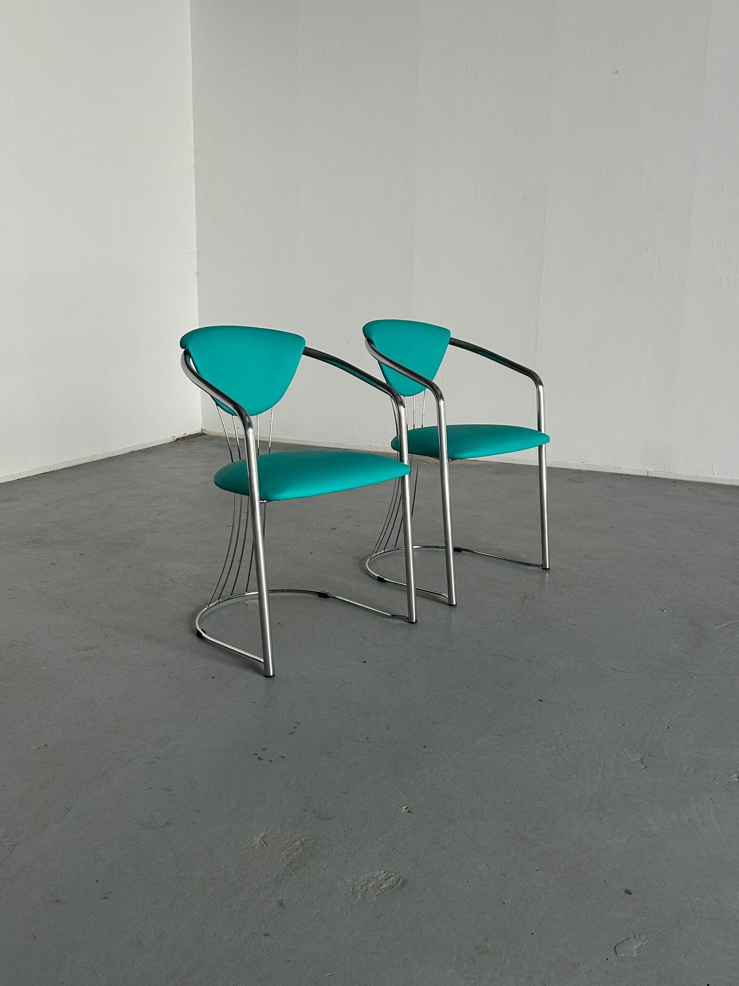 1 of 2 Bauhaus Design Tubular Steel and Mint Green Faux Leather Dining Chairs by Effezeta, 1990s Italy Vintage