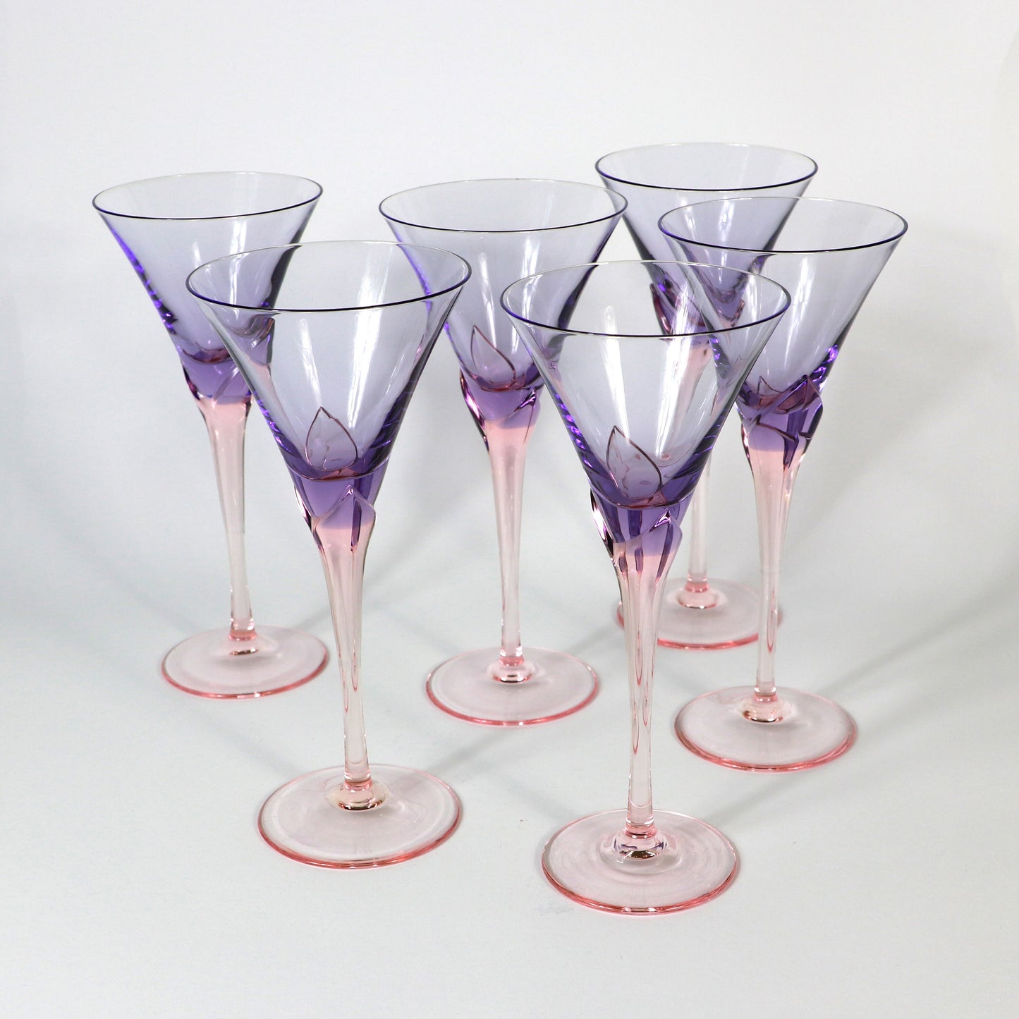 6x / 6x Vintage Christinenhütte 1980s Champagne Wine Sparkling Wine Glasses Model Vogue Violet Pink Art Deco Postmodern 80s 90s Germany