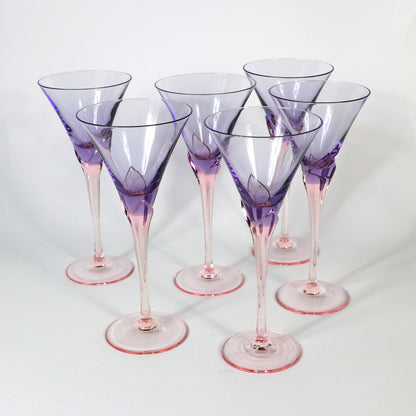 6x / 6x Vintage Christinenhütte 1980er Champagner Wein Sekt Gläser Modell Vogue Violett Pink Art Deco Postmodern 80er 90er Deutschland