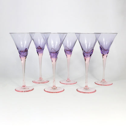 6x / 6x Vintage Christinenhütte 1980s Champagne Wine Sparkling Wine Glasses Model Vogue Violet Pink Art Deco Postmodern 80s 90s Germany