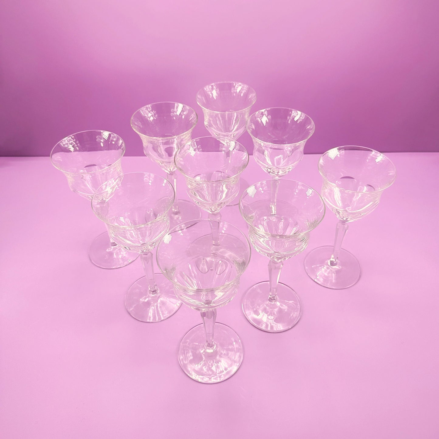 9x Vintage Crystal Glass Sparkling Wine / Champagne / Wine Glasses Mid Century Glass Cut 60s 50s Cut Lead Crystal