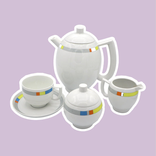 SET Vintage Arzberg Memphis Milano Kaffee Kannen City Modern Art Cafeteria Lutz Rabold 80er 90er Porzellan Postmodern Teekanne Kaffeekanne