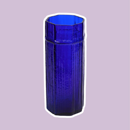 Vintage 90er 80er Kobalt Blaue Glas Vase Bambus Y2K Blumenvase Memphis Milano