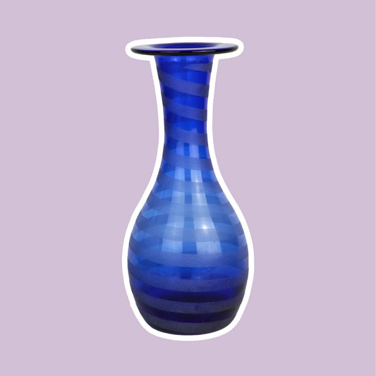 Vintage 90s 80s Cobalt Blue Glass Vase Frosted Satin Y2K Flower Vase Memphis Milano