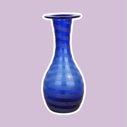 Vintage 90er 80er Kobalt Blaue Glas Vase Frosted Satiniert Y2K Blumenvase Memphis Milano - 2nd home