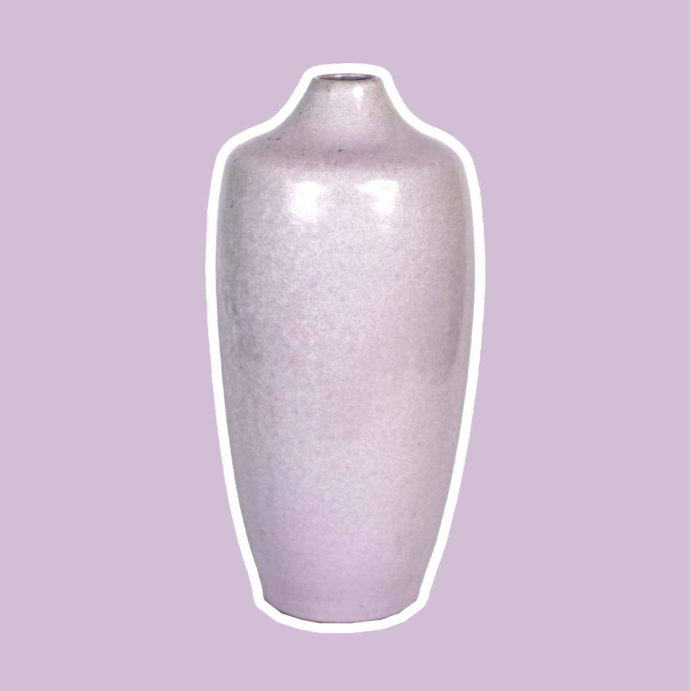 Vase à fleurs vintage couleur lilas en céramique fait à la main effet torsadé glaçure années 1980 1990