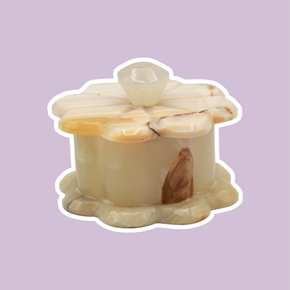 vintage pierre bonboniere fleur forme boîte à couvercle marbre Carrare milieu du siècle boîte de rangement onyx travertin pierre naturelle beige crème