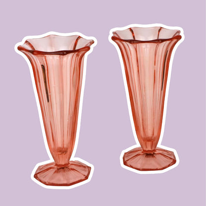 2 vintage Rosalin Flower Vase Calice Cup Verre Trompette Calice Cup Murano Art Déco 30s 1930 Pink Vase High 1980 1990 Memphis Salmon