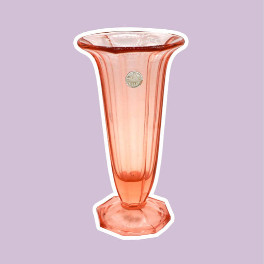 Vintage BHF Rosalin flower vase chalice cup glass trumpet chalice cup Bavarian hollow glass factory Art Deco 30s 1930 pink pressed glass