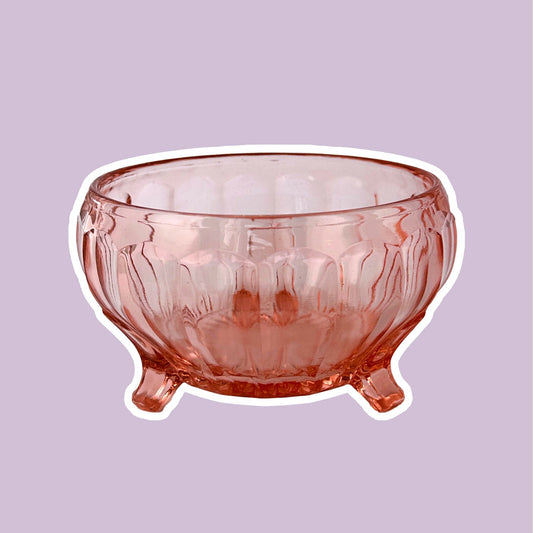 Vintage Art Deco Bonboniere Fußschale Rosa Rosalin Glas Pressglas Floral Blumen 30er Art Deco Facetten