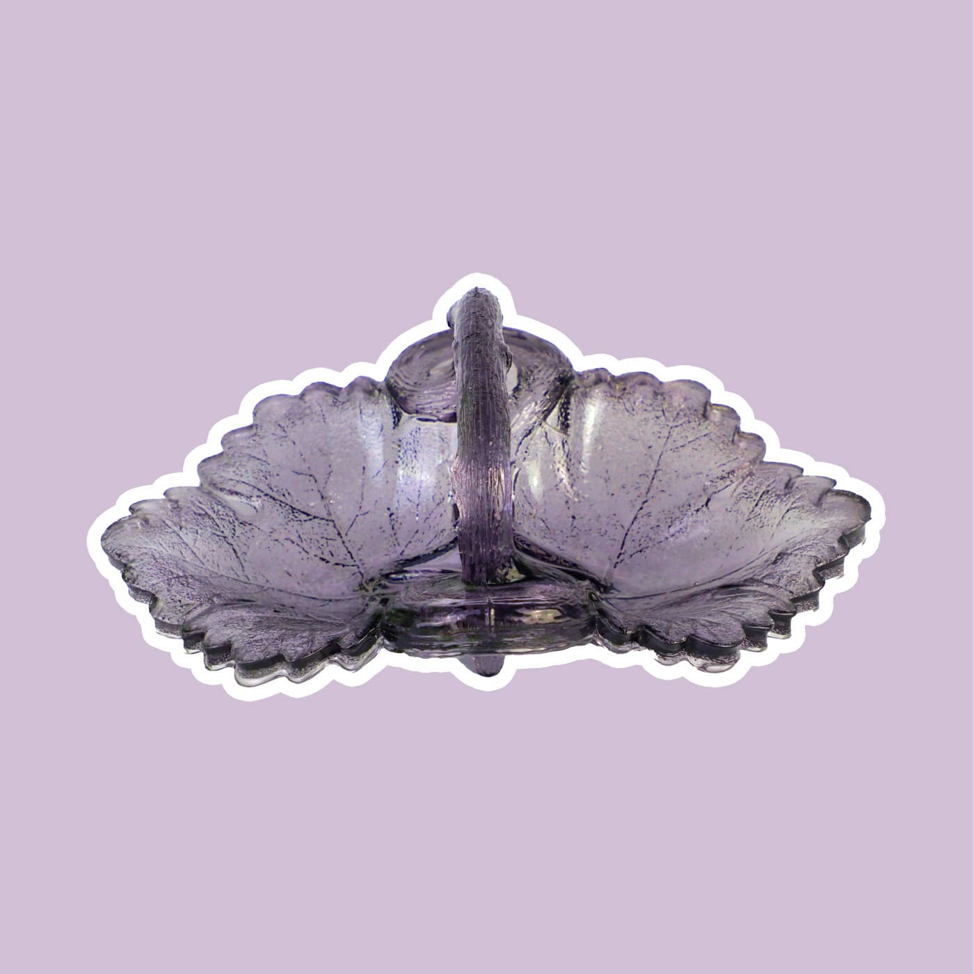 Glass Bonboniere Grey Violet Purple Leaves Vine Leaves from the 1950s Walther Etagere Glass Jar Lid Crystal Crystal Lidded Box Vintage