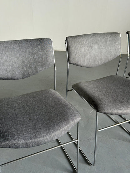 Set of 4 Minimalist Modern Chromed Metal Wire Dining Chairs by Laesko Studioform International, 1980s Germany Vintage