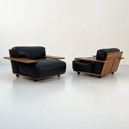 Fauteuil Pianura en cuir noir par Mario Bellini pour Cassina, vintage 1970