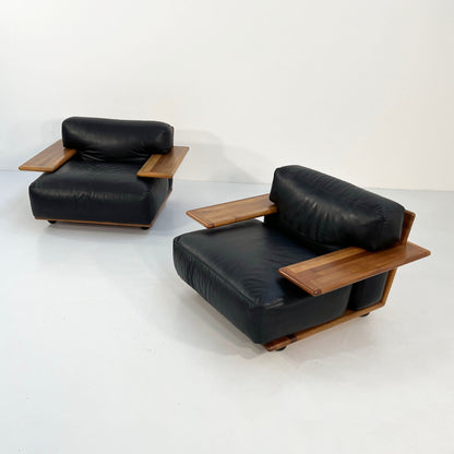 Pianura Sessel in schwarzem Leder von Mario Bellini für Cassina, 1970er Vintage