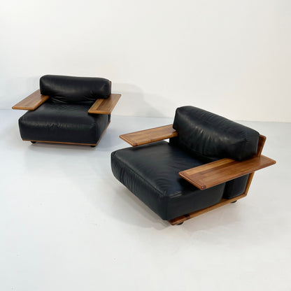 Fauteuil Pianura en cuir noir par Mario Bellini pour Cassina, vintage 1970