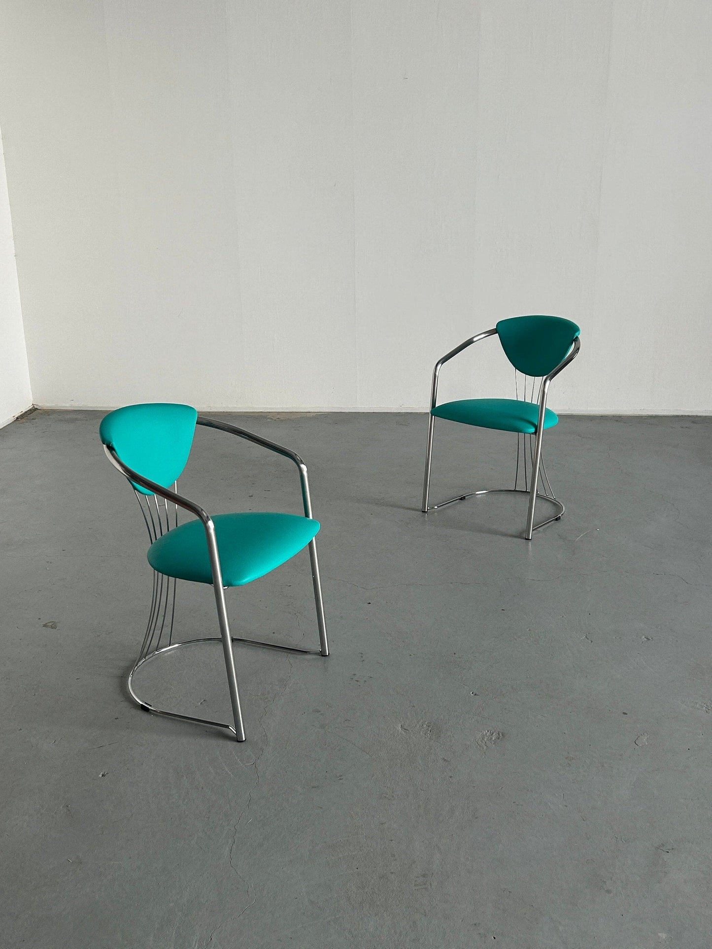 1 of 2 Bauhaus Design Tubular Steel and Mint Green Faux Leather Dining Chairs by Effezeta, 1990s Italy Vintage