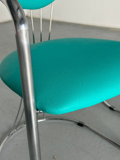 1 von 2 Bauhaus Design Tubular Steel und Mint Green Faux Leather Dining Chairs von Effezeta, 1990er Jahre Italien Vintage