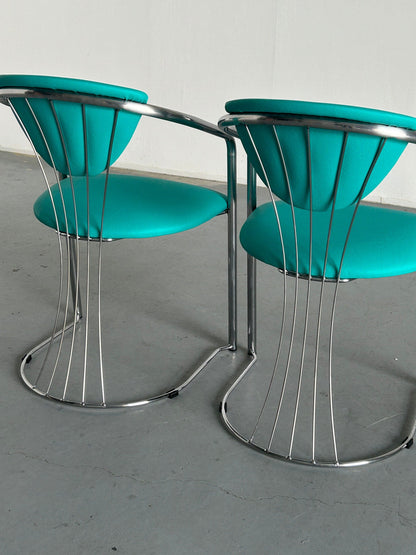 1 sur 2 chaises de salle à manger Bauhaus Design en acier tubulaire et simili cuir vert menthe par Effezeta, années 1990 Italie vintage