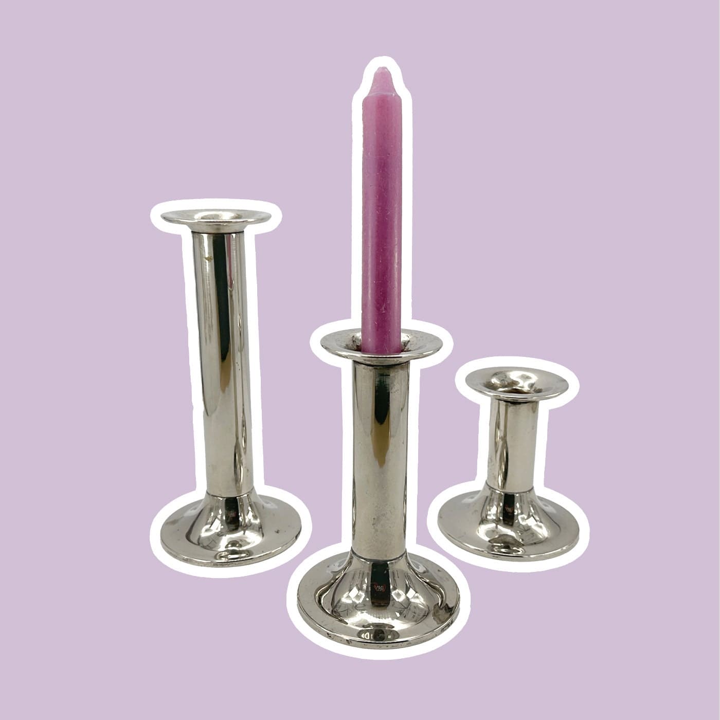 3 Vintage Metall Kerzenständer Klassizistisch Mid Century Kerzenhalter Kerzenleuchter silber - 2nd home