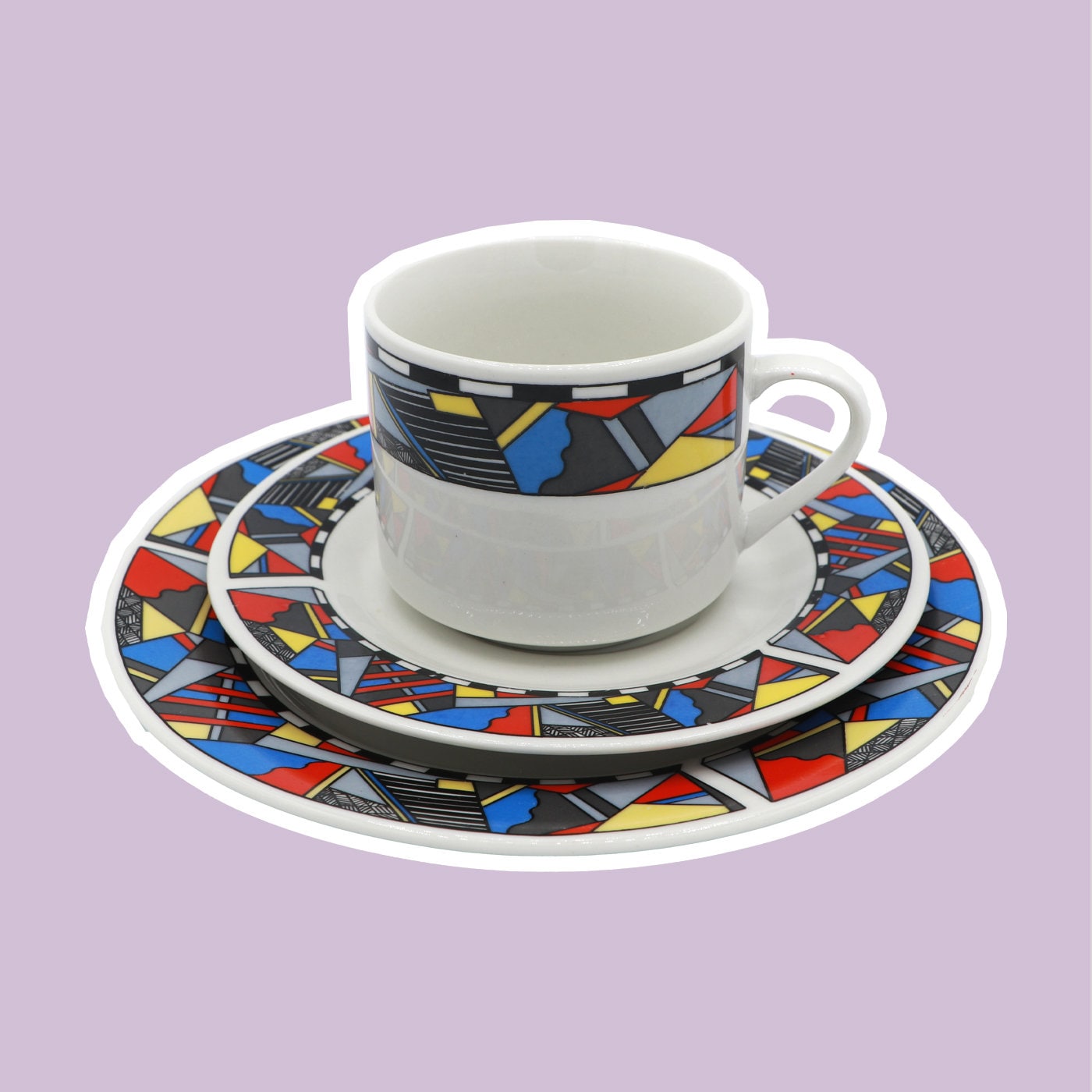 Vintage 6 Personen Set Kaffee Service Bauhaus Postmodern Rot Blau Gelb Sottsass Memphis Milano Deutschland 1980 1990  Keramik Wellco Design - 2nd home