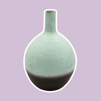 Vintage Ceramic Vase Mint Green Brown Lava 1960 1970 Bottle Neck Pastel