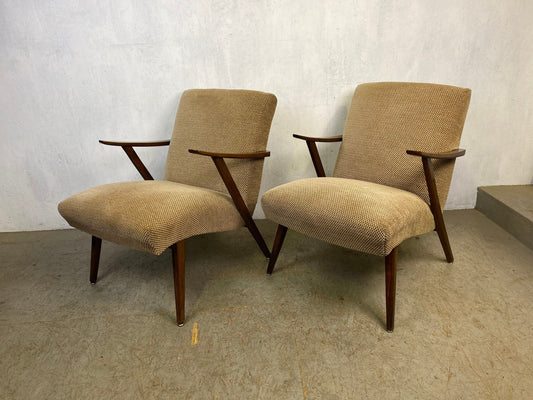 Two unusual mid-century armchairs with armrests vintage