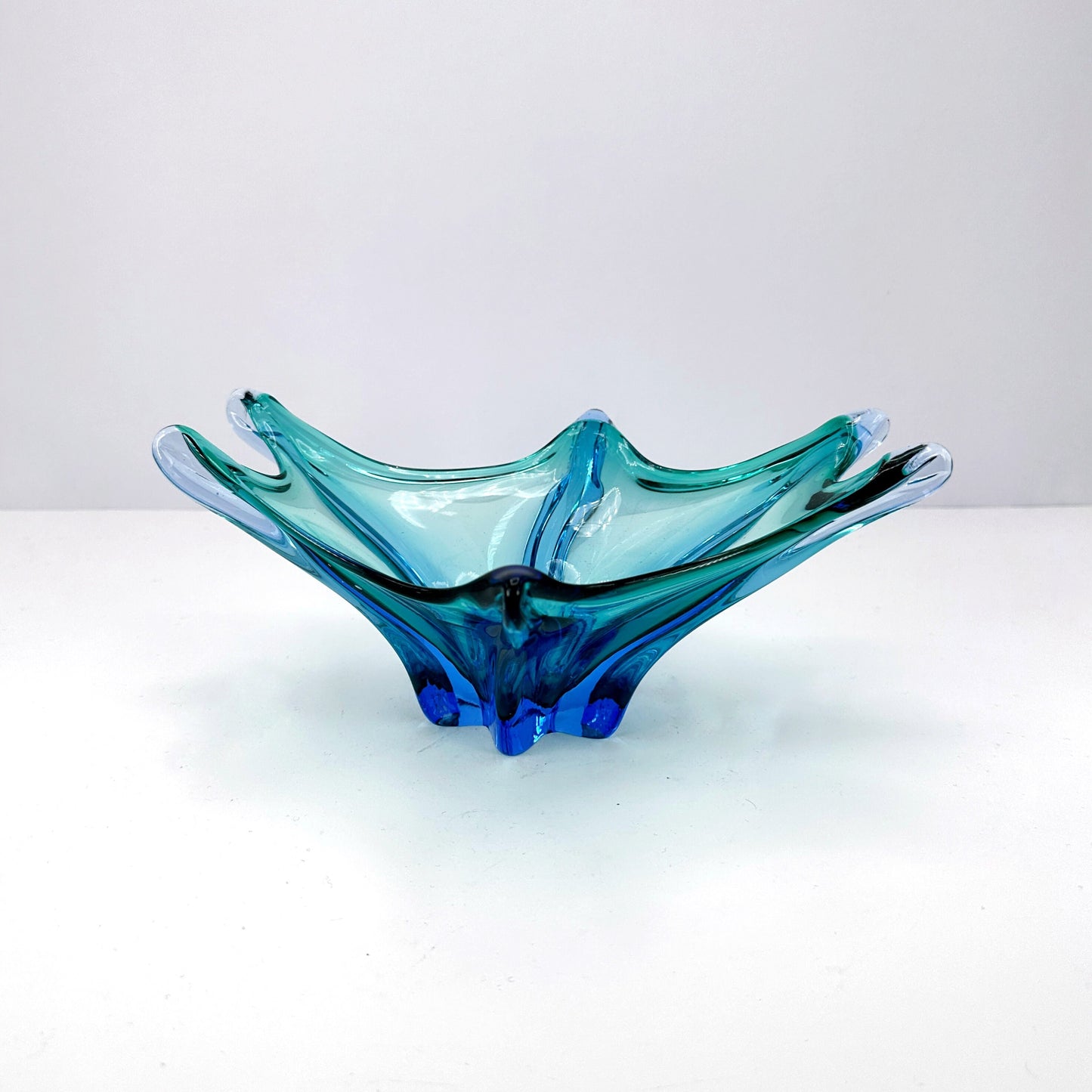 vintage Murano Bowl Bowl Seguso Technique Bleu Cobalt Outremer Turquoise Menthe Vert 1970 Italie