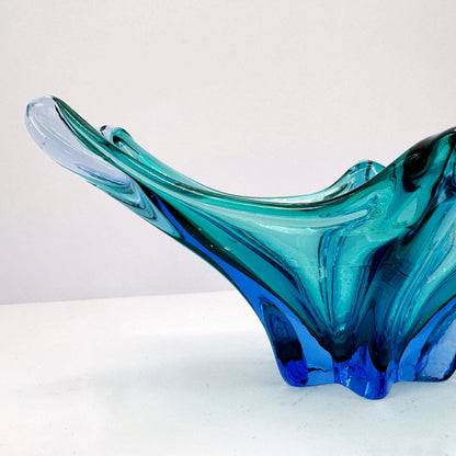 Vintage Murano Bowl Seguso Technique Blue Cobalt Ultramarine Turquoise Mint Green 1970 Italy