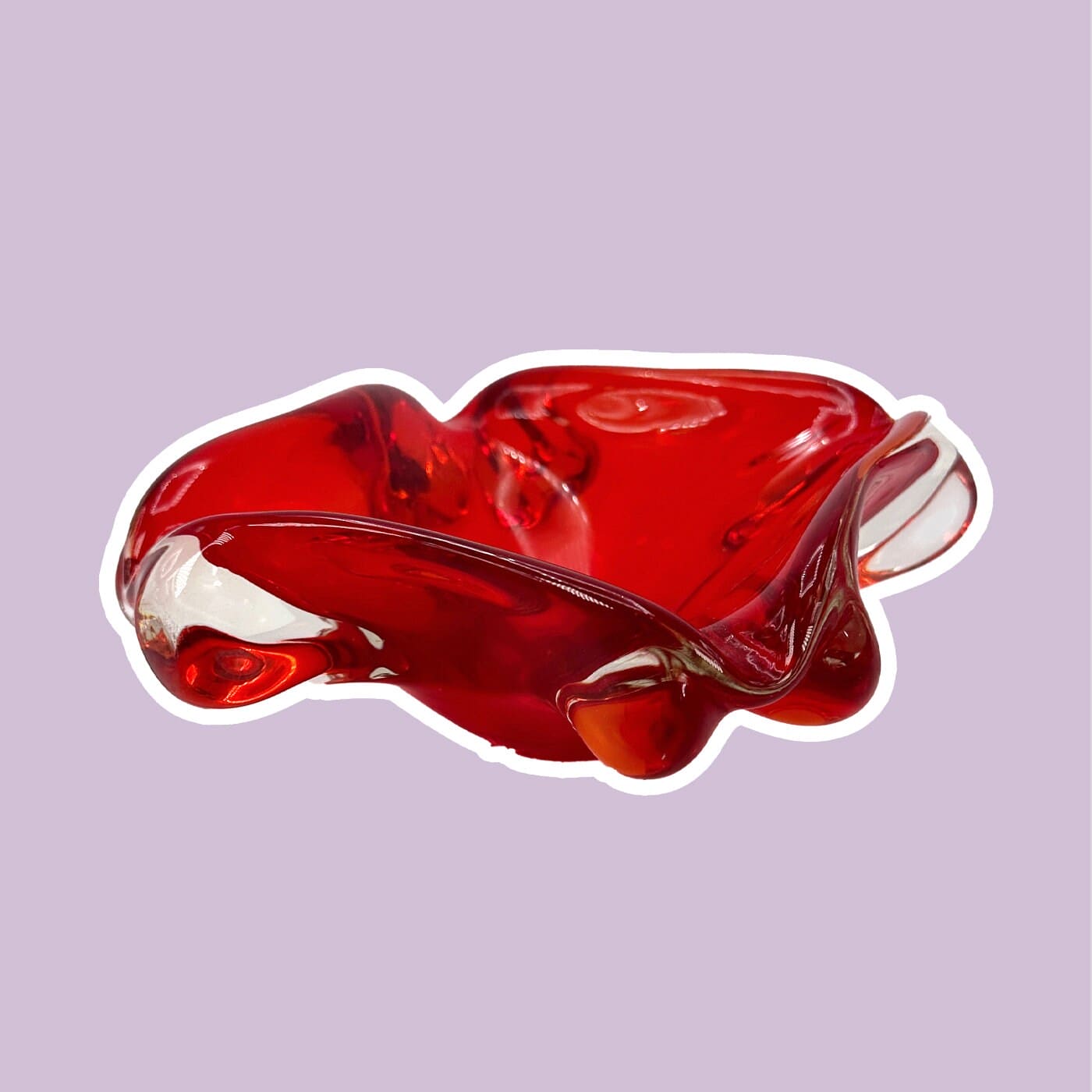 Murano Glass Bowl Mid Century Red Sommerso Collection Vintage