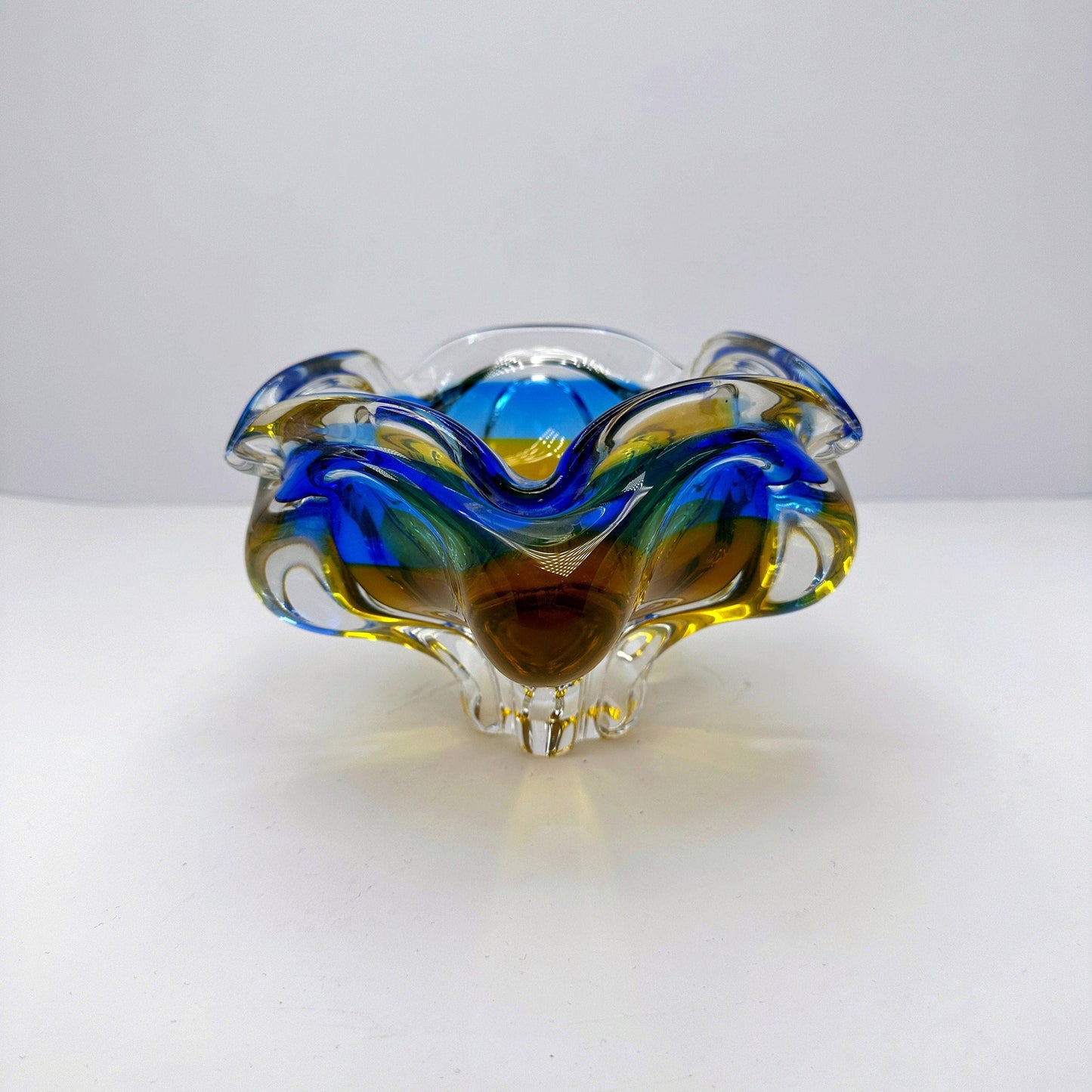 Vase Josef Hospodka - Chřibská Sklo Glass Blue Yellow Amber Skrdlovice Sommerso Overlay Bohemia Czechoslovakia Mid Century Vintage