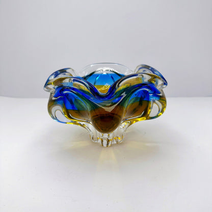 Vase Josef Hospodka Glass Blue Yellow Amber SommersoMid Century Vintage