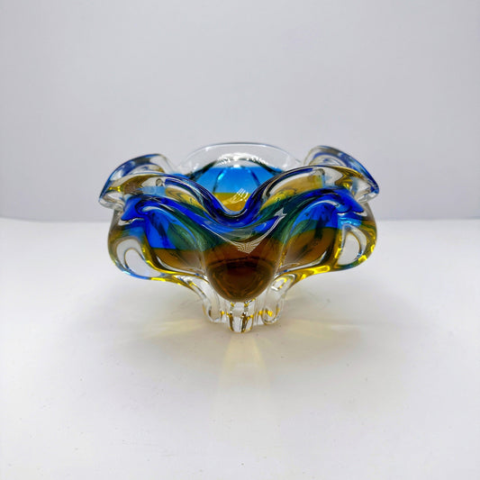 Vase Josef Hospodka Glass Blue Yellow Amber SommersoMid Century Vintage