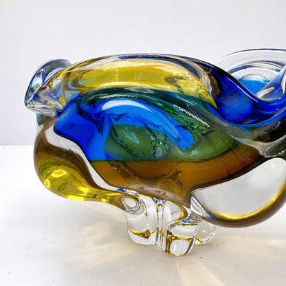 Vase Josef Hospodka Glass Blue Yellow Amber SommersoMid Century Vintage