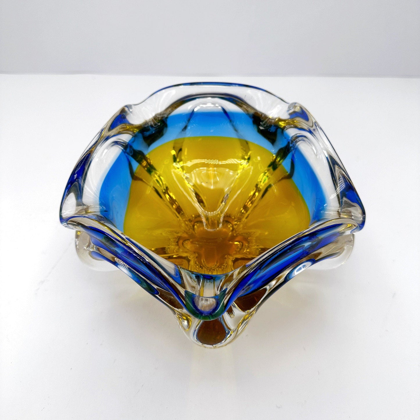 Vase Josef Hospodka Glass Blue Yellow Amber SommersoMid Century Vintage